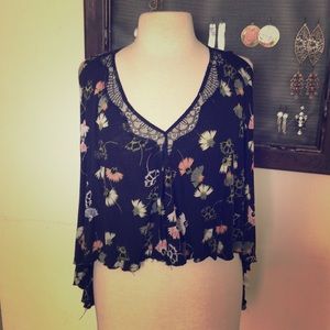 Floral Free People Flowy cotton and lace blouse